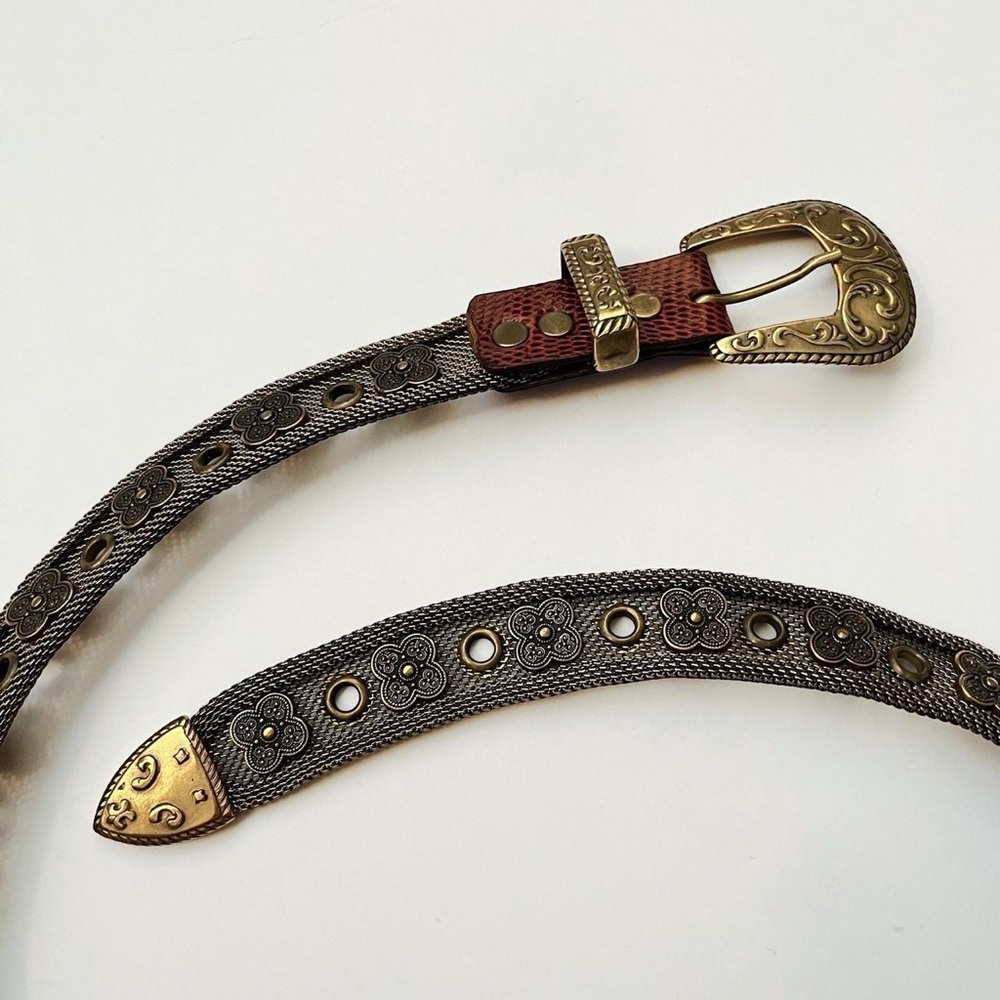SOLD Chainmail Mesh Brass And Gold Toned Western Leather Belt Vintage UNISEX
